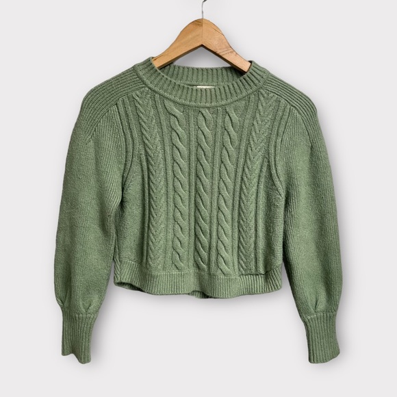 For Love & Lemons Sydney Sweater in Sage Green Size Small Cable Knit Cropped - Picture 3 of 8